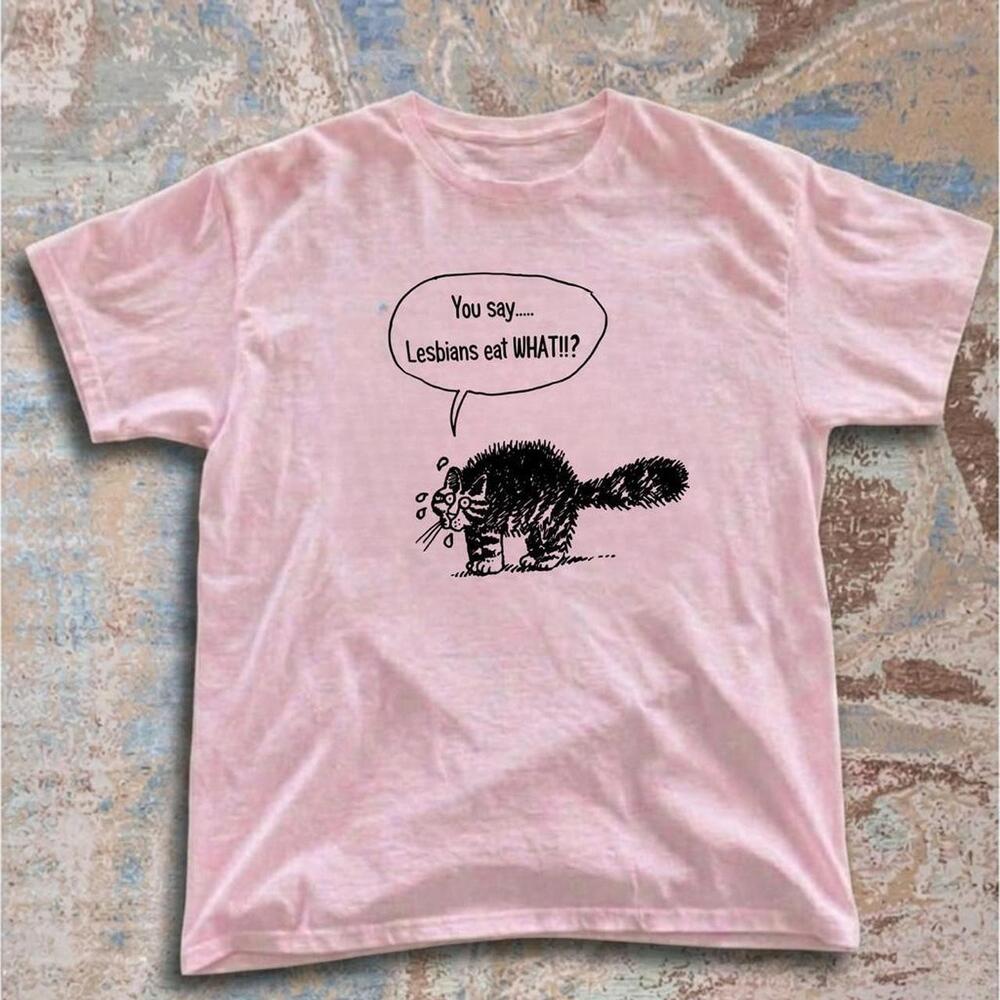 Graphic Tee With Black Cat And Speech Bubble Reading